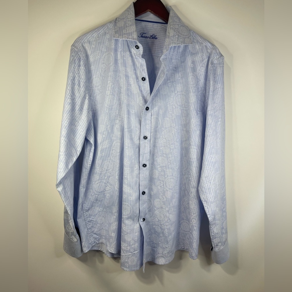 Tasso Elba Light Blue Patterned Button Down Shirt‎
